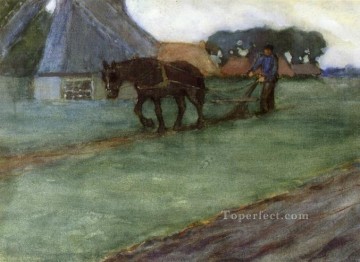  Caballo Pintura - Hombre arando caballo impresionista Frederick Carl Frieseke